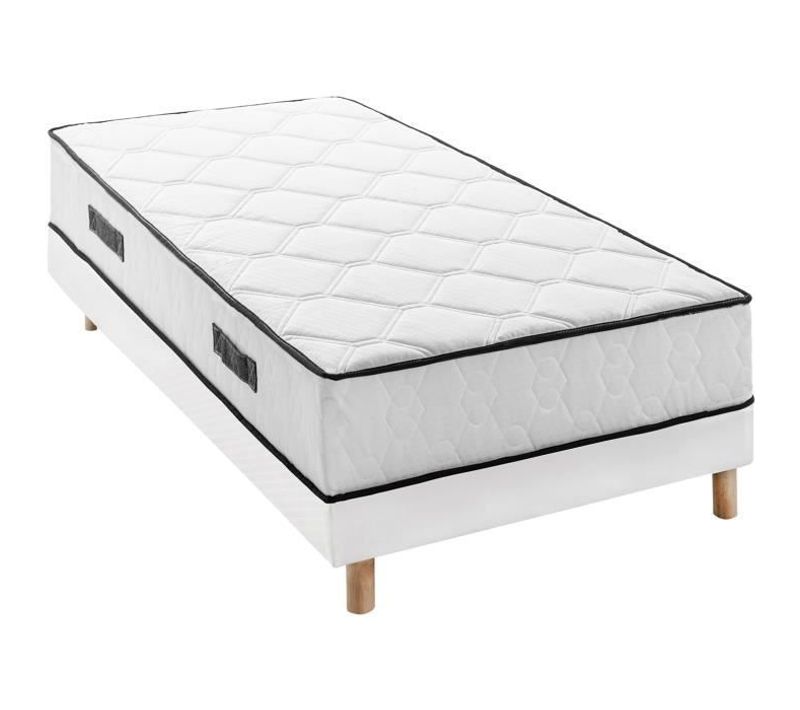 Ensemble Matelas Sommier 90 X 200 Cm Hauteur 27 Cm - Ressorts Ensachés - 7 Zones - Réversible
