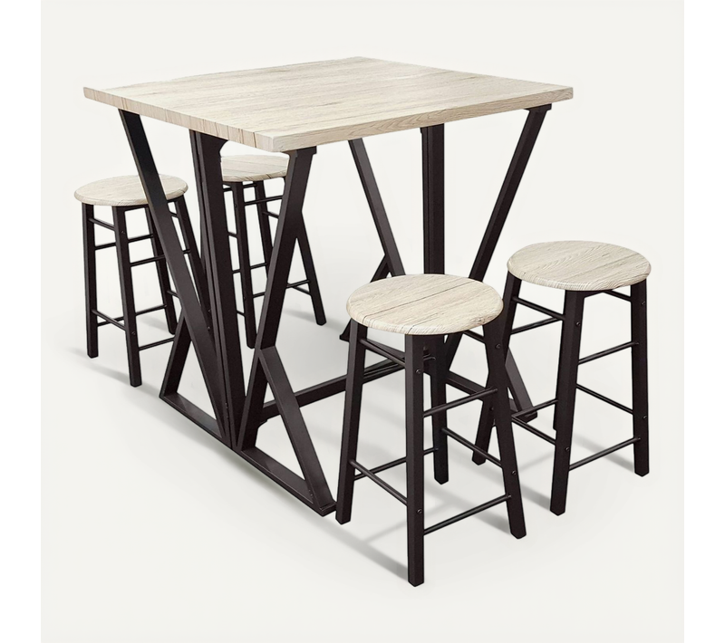 Table Haute Avec Tabourets Design Industriel Dock - 4 Personnes - Noir
