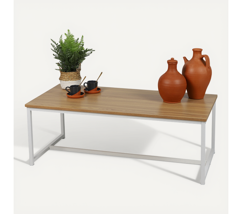 Table Basse En Bois Et Létal "la Casa Blanca" - Blanc - L 100 X P 50 X H 36 Cm