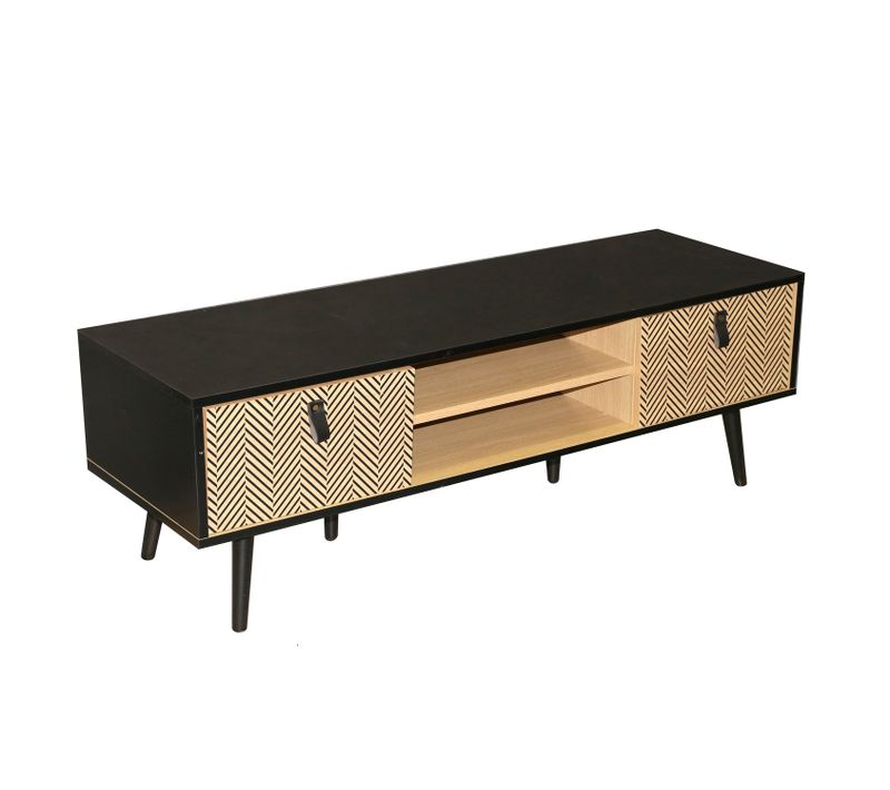 Meuble TV Contemporain Effet Bois Chelsea - L. 120 X H. 40 Cm - Noir