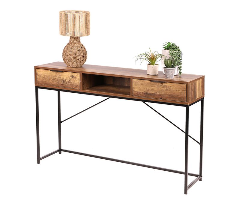 Console 2 Tiroirs 1 Niche Effet Noyer Joya