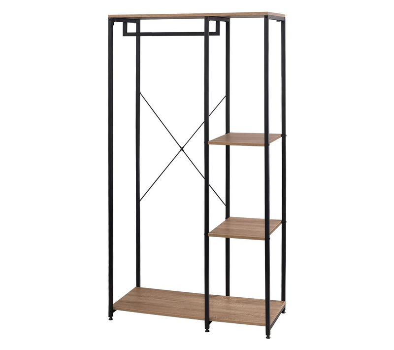 Penderie 3 Étagères En Bois Avec Struture Industrielle En Métal Noir 90 X 40 X H167 Cm