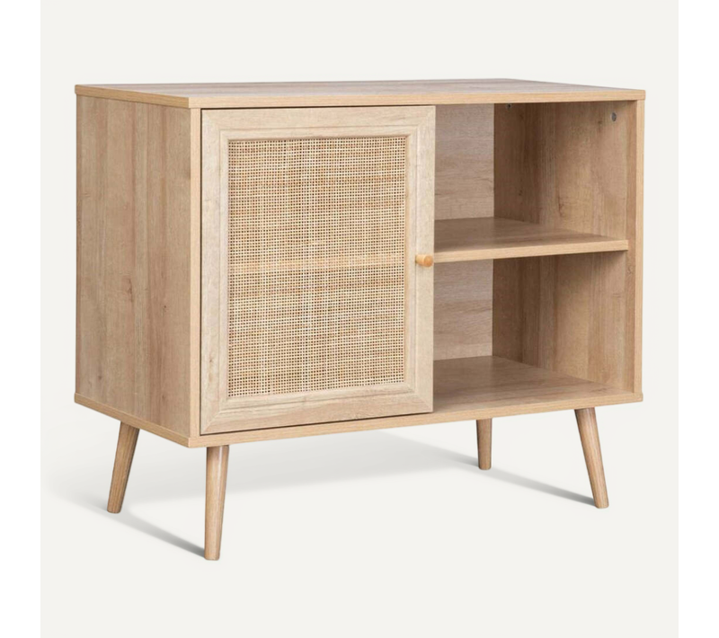 Meuble De Rangement En Cannage 2 Niches 1 Porte Pieds Scandinaves 80 X 39 X 66 Cm