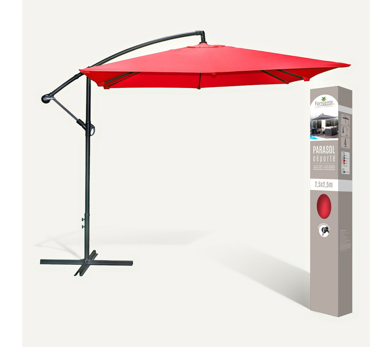 Parasol Déporté Avec Manivelle - 250 X 250 Cm. - Rouge
