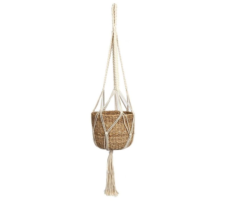 Suspension Macramé Porte Plantes En Algue Marine 120 Cm