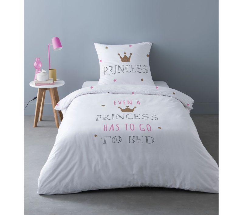 Parure De Lit Enfant Design Princess - 100% Coton - 140 X 200 Cm - Blanc