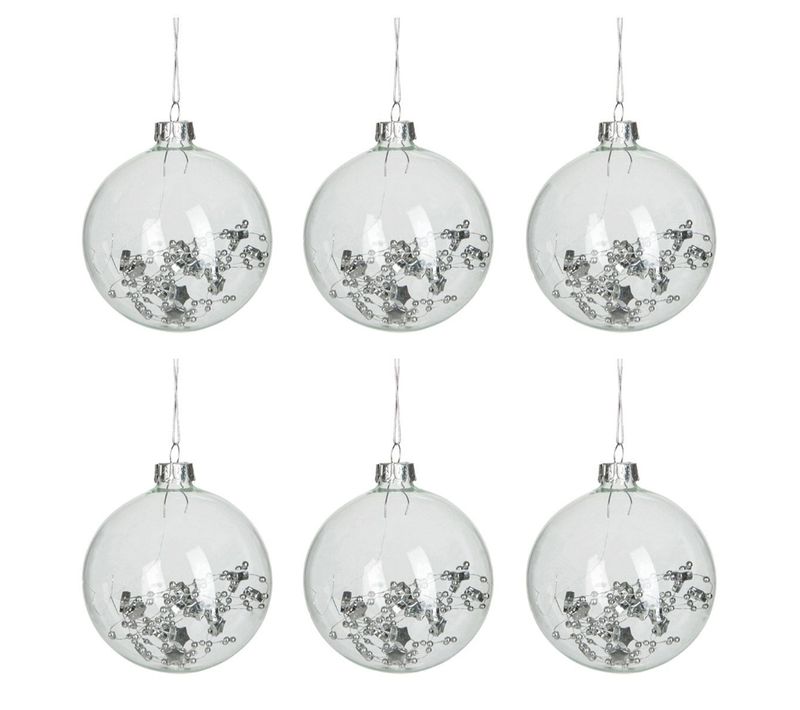 Lot De 6 Boules De Noël "sequins" 9cm Transparent