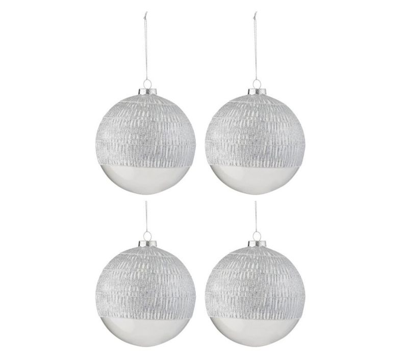 Lot De 4 Boules De Noël "lignes Verre" 12cm Argent