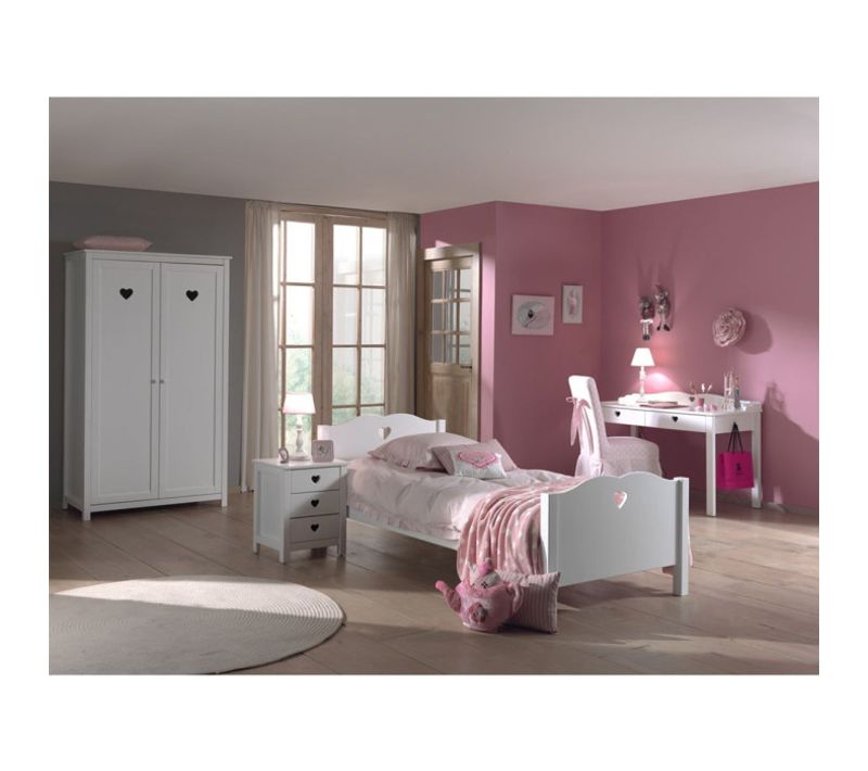 Pack - Lit Enfant, Chevet, Armoire et Bureau "amori I" Blanc 90 x 200 cm