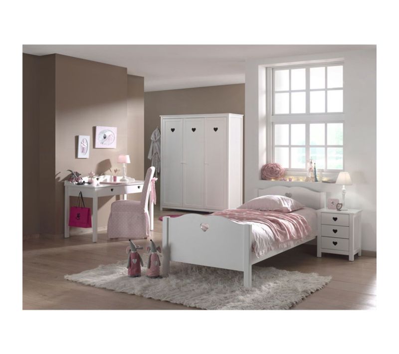 Pack - Lit Enfant, Chevet, Armoire et Bureau "amori" Blanc