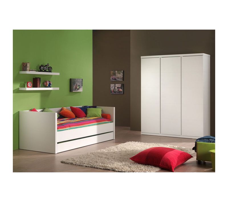 Pack - Lit Banquette Enfant, Tiroir, Armoire et Lot De 2 étagères "lara" Blanc