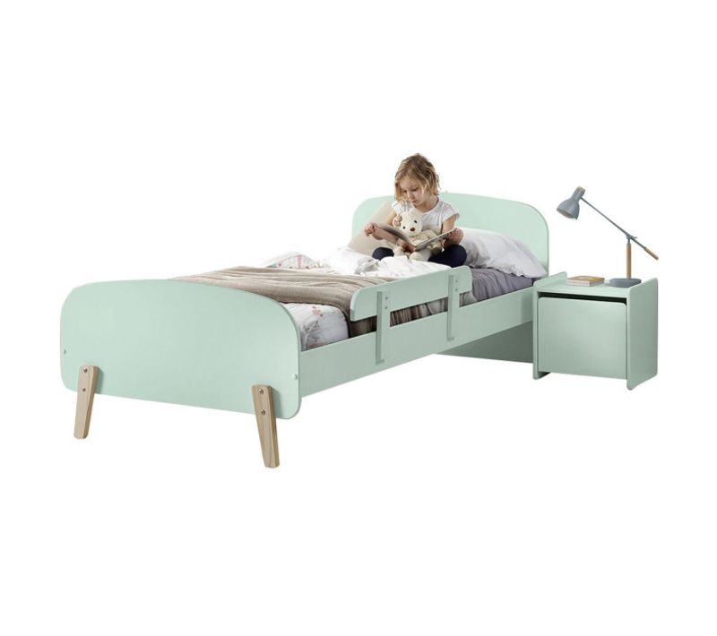 Pack - Lit Enfant, Barrière et Chevet "kiddy" 90x200cm Vert Menthe