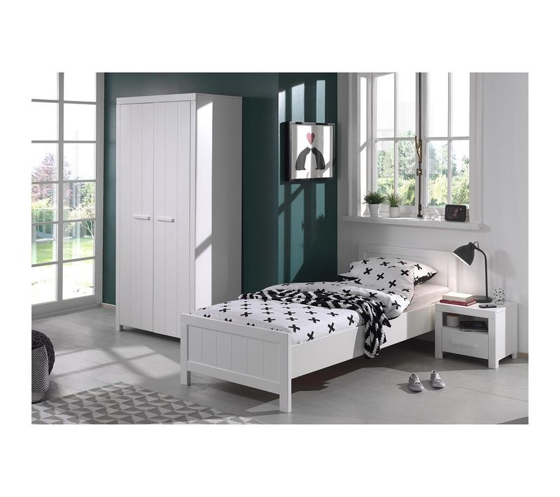Pack - Lit Enfant, Chevet et Armoire 2 Portes "erik" Blanc