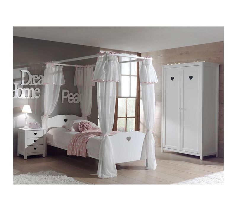 Lit À Baldaquin 90x200 Avec Rideaux Et Armoire