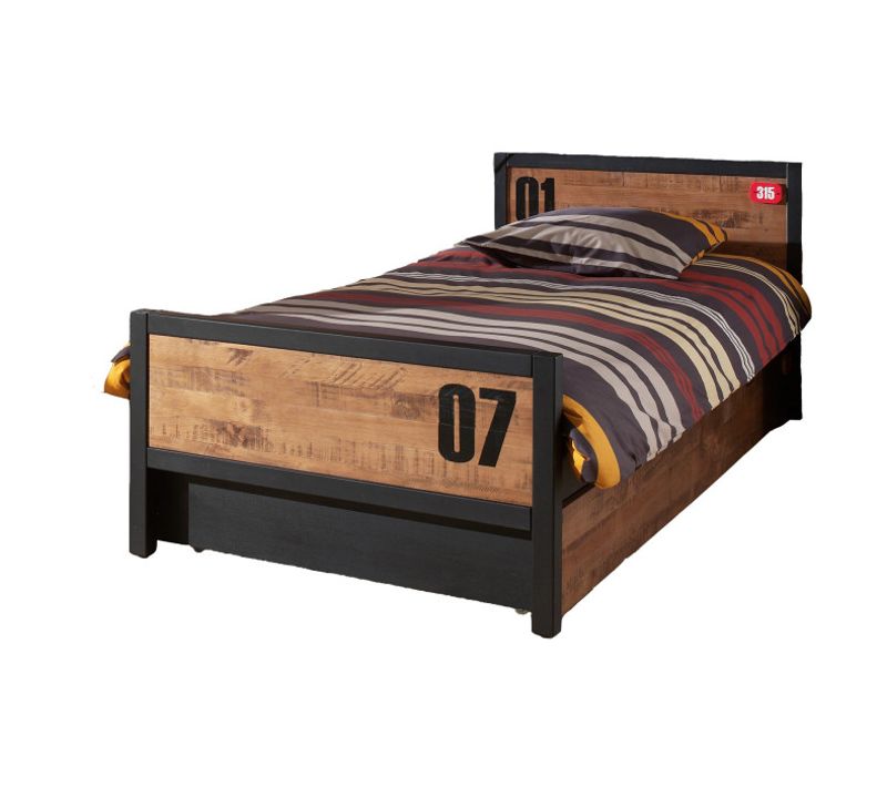 Pack - Lit Enfant, Sommier et Tiroir "alex" 90x200cm Marron et Noir