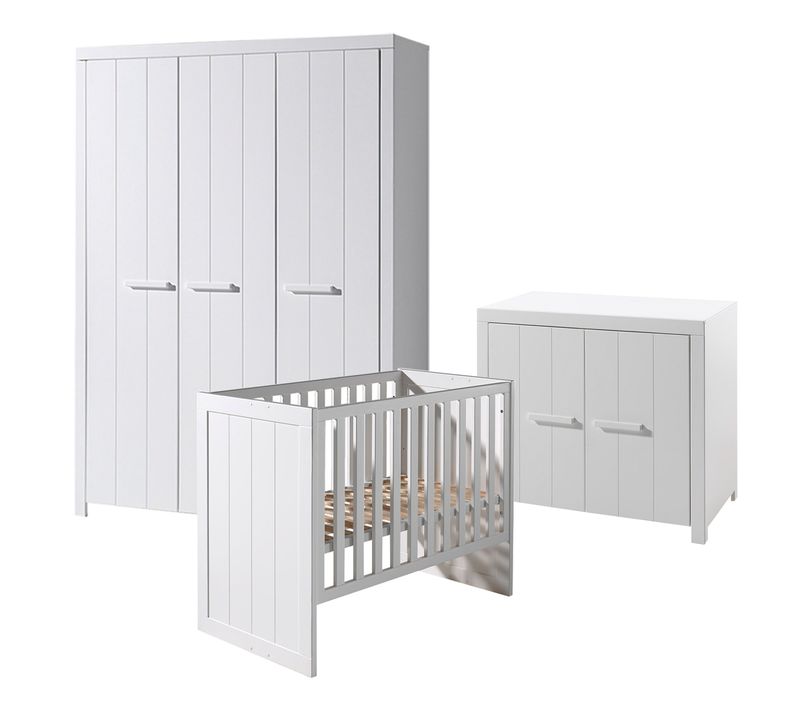Lit Bébé 60x120 - Commode 2 Portes Et Armoire 3 Portes Erik - Blanc