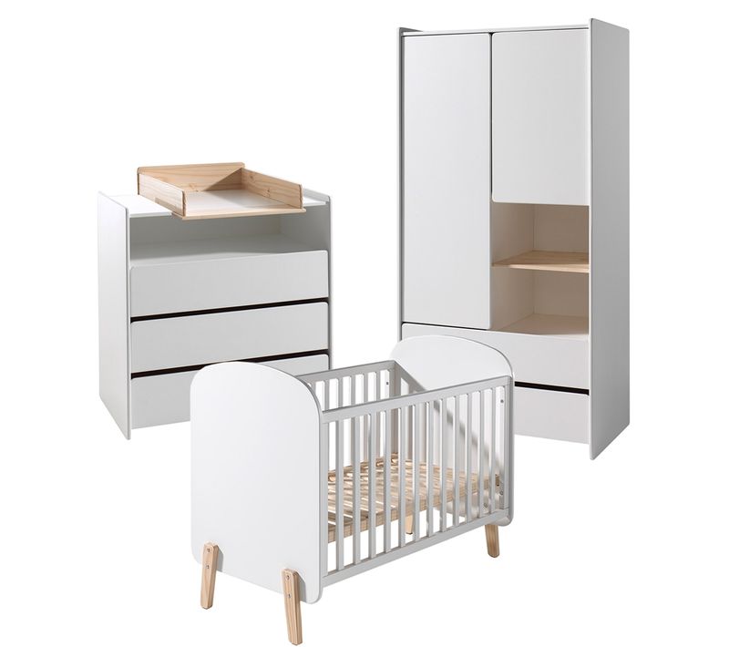 Lit Bébé 60x120 - Commode 3 Tiroirs Et Armoire 2 Portes Kiddy - Blanc