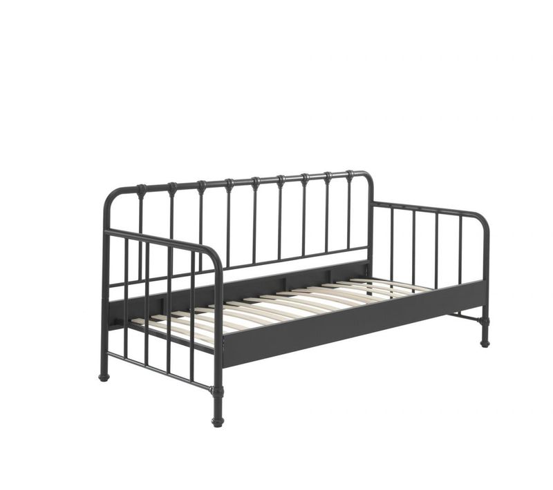 Lit Banquette 90x200 Sommier Inclus Bronxx - Noir Mat