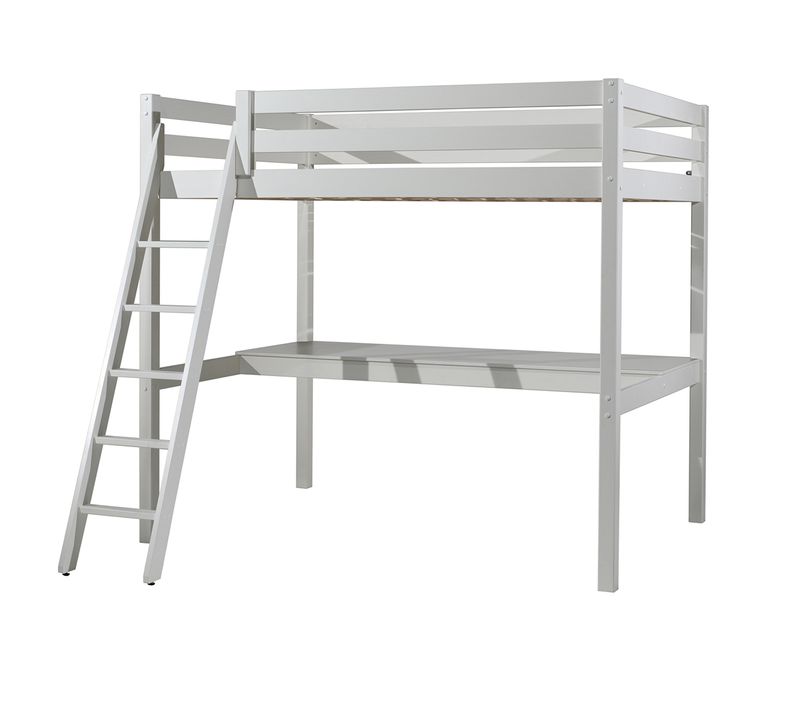 Lit Mezzanine 140x200 Sommier Inclus Et Bureau Pino - Blanc