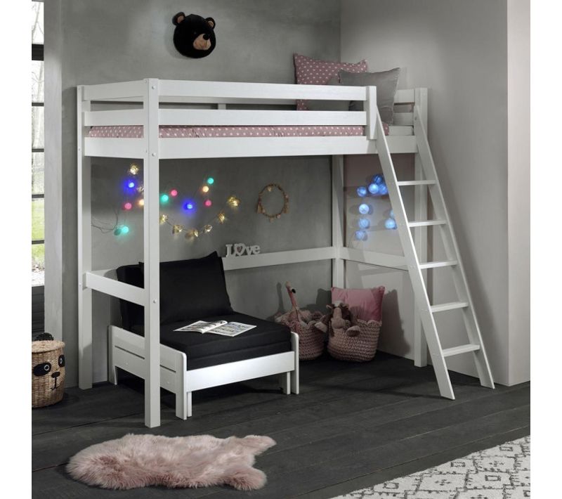 Lit Surélevé 90x200 Cm Avec Fauteuil Blanc - Pino