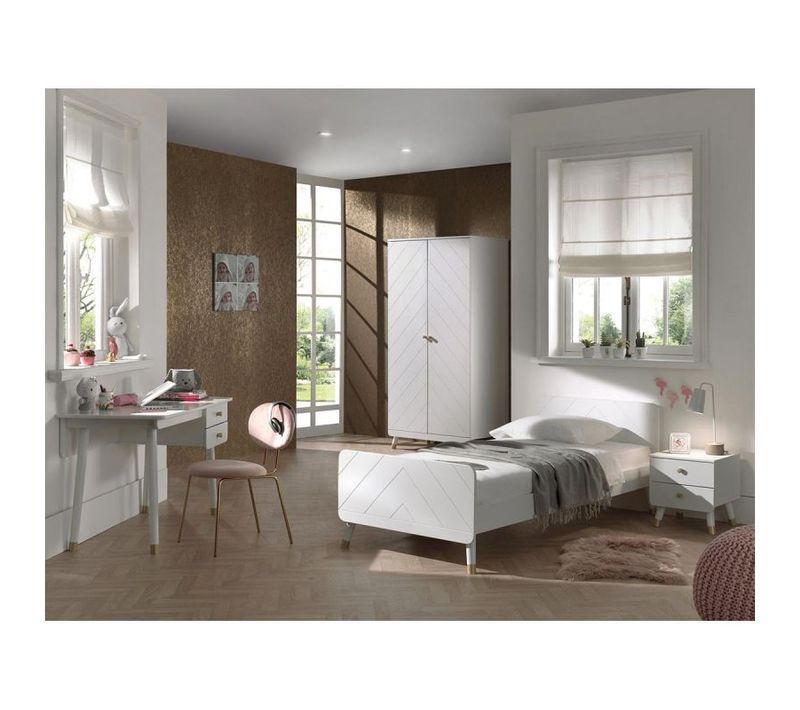 Pack - Lit Enfant, Chevet, Armoire et Bureau "billy" 90x200 cm Blanc