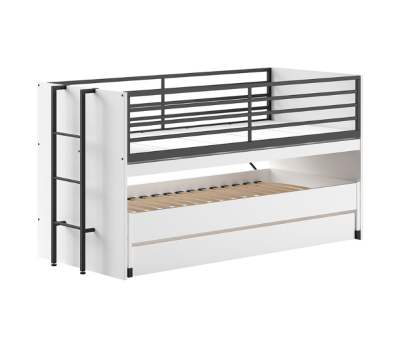 Lit Mi-hauteur Sammie 90x200cm Avec 2 Lits, Tiroir De Lit Et Bureau - Blanc