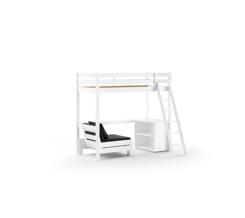 Lit Mezzanine Pino - 90x200cm - Avec Bibliothèque Et Canapé-lit - Blanc