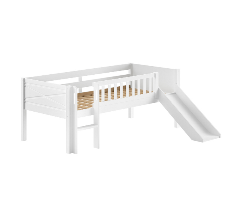 Lit Mi-hauteur Scottie 90x200cm - Avec Toboggan - Bois De Pin Blanc