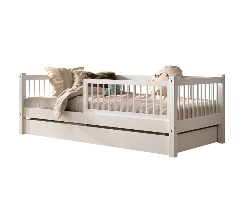Lit Banquette Forrest 90x200cm Avec Barrière Et Tiroir De Lit - Bois De Hêtre Blanc