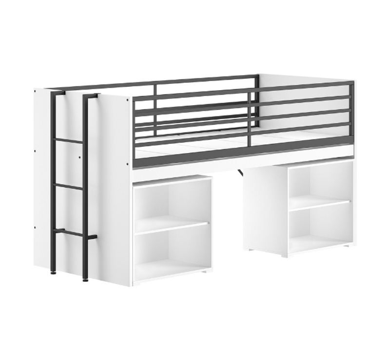 Lit Mi-hauteur Sammie 90x200cm - Avec Bureau Et Bibliothèques - Blanc