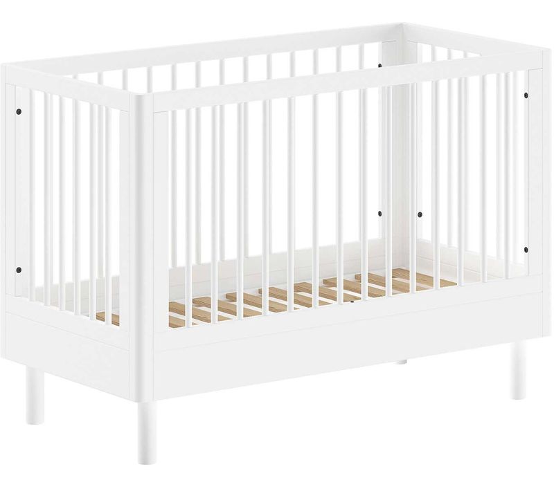 Lit De Bébé Forrest 60x120cm - Réglable - Bois De Hêtre Blanc