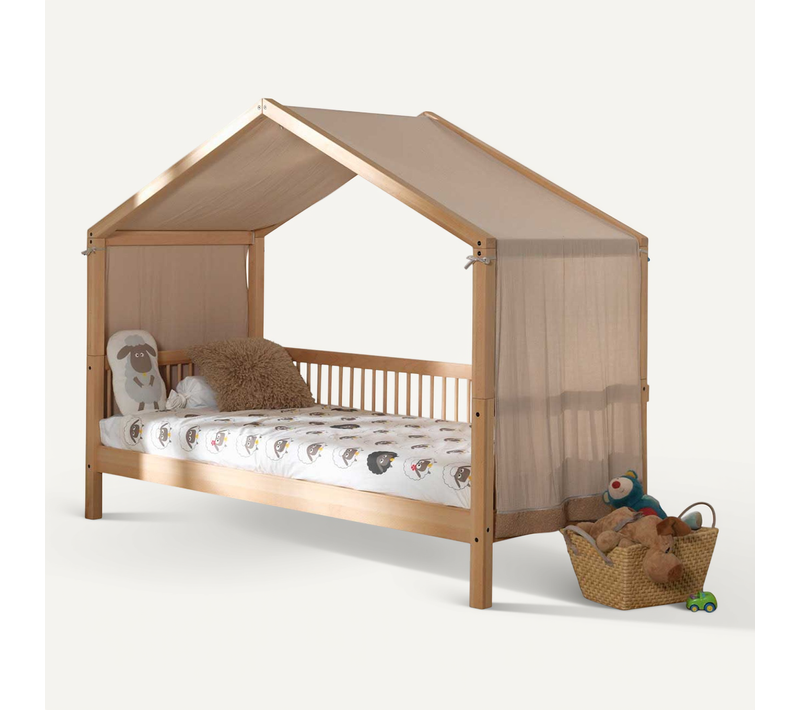 Lit Maison Forrest 90x200 Avec Tente De Lit - Bois De Hêtre Massif/rose