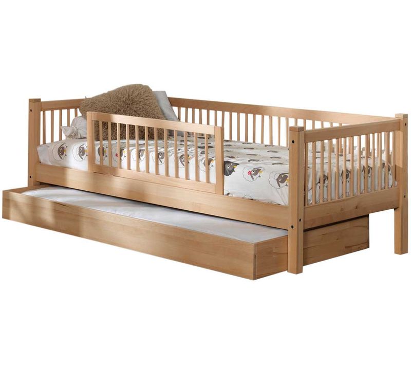 Lit Banquette Forrest 90x200cm Avec Barrière Et Tiroir De Lit - Bois De Hêtre