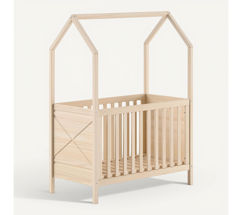 Lit Bébé Maisonnette "scott" 60x120cm Naturel