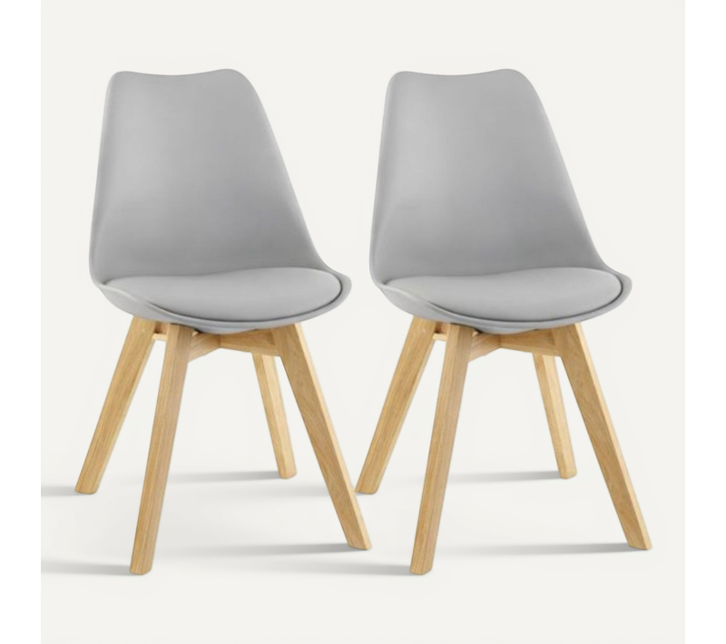 Lot De 2 Chaises Scandinaves Teki Chêne Massif Et Simili Gris
