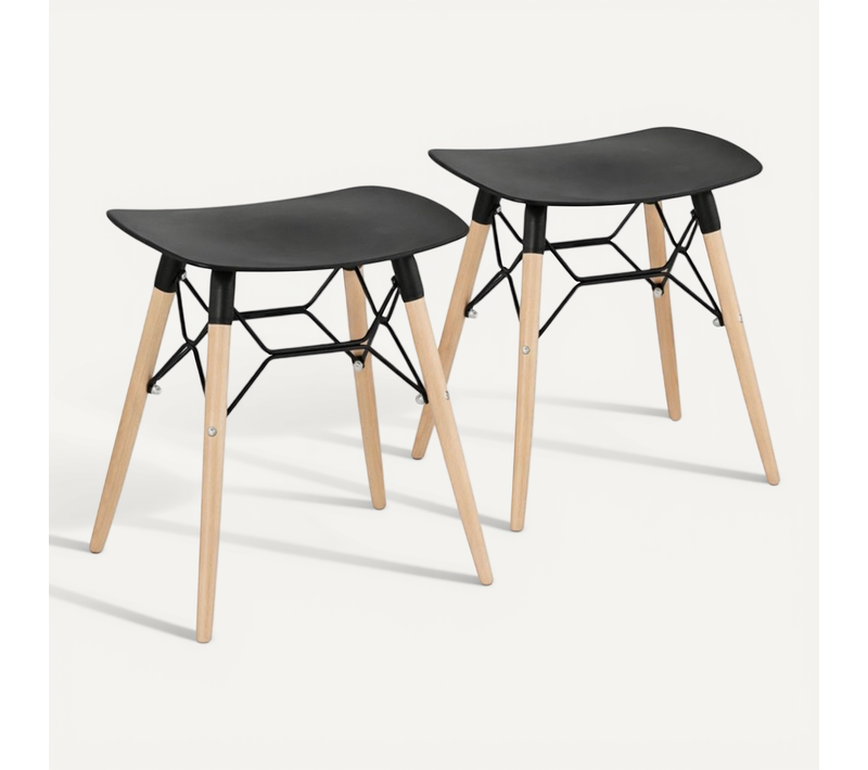 Lot De 2 Tabourets Bas Design Aladin Noirs – Style Scandinave