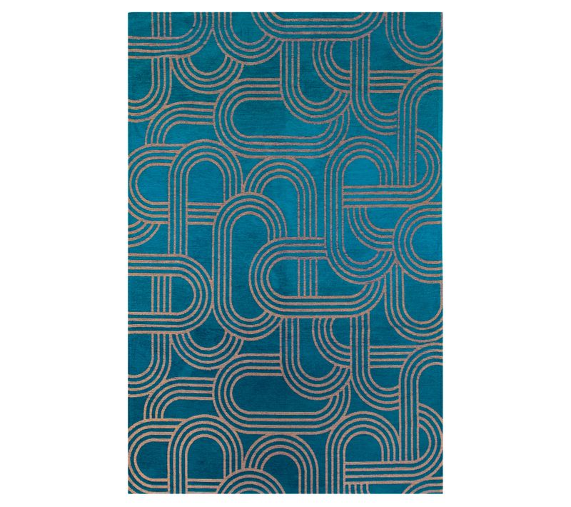 Tapis De Salon Moderne Tissé Plat Fever En Polyester - Bleu - 240x340 Cm