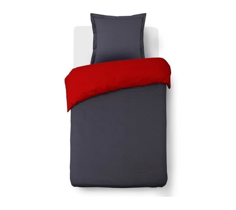 Parure De Couette Bicolore 100% Coton  1 Housse De Couette 140 X 200 Cm Et 1 Taie Doreiller 65 X 65