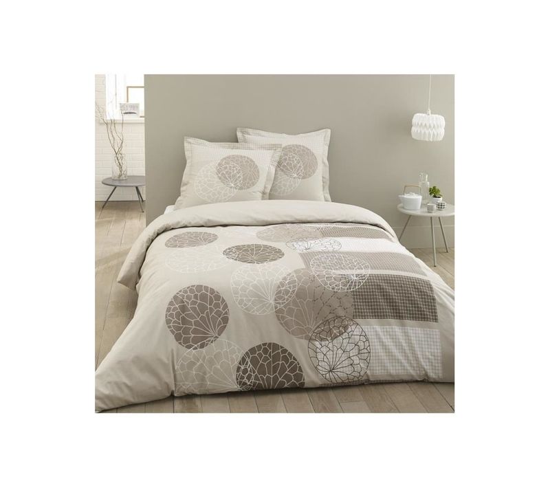 Parure De Couette Adele - 1 Housse De Couette 220x240 cm + 2 Taies D'oreillers 65x65cm - Beige