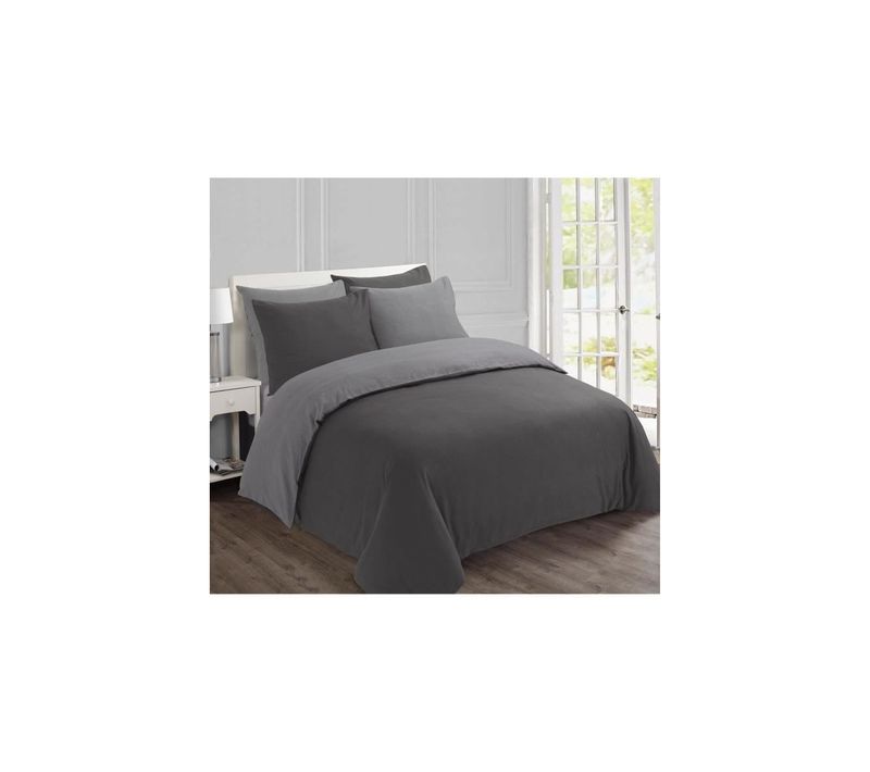 Parure De Couette Flanelle Bicolore - 200 X 200 Cm - Gris Anthracite Et Gris Clair