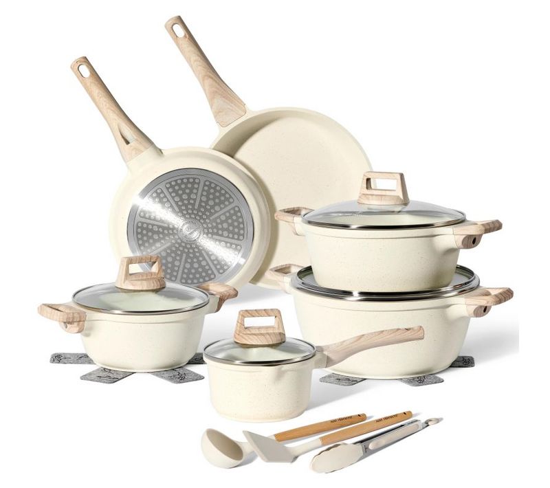 Batterie De Cuisine 15 Pièces Antiadhésif En Granit Beige  Just Perfecto Jl-28