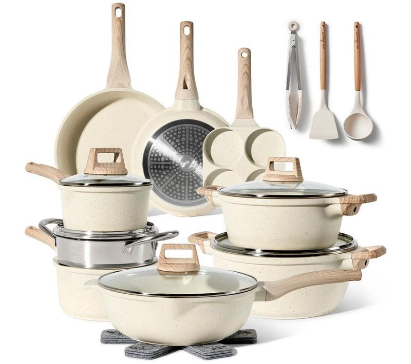 Batterie De Cuisine 21 Pièces Antiadhésif En Granit Beige - Tous Feux - Just Perfecto Jl-721