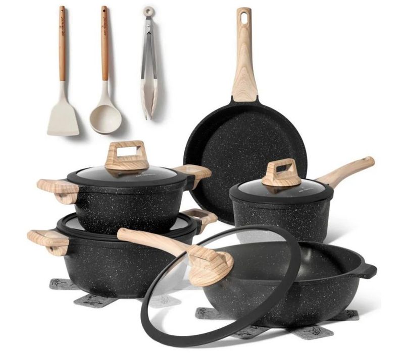 Batterie 14 Pièces Antiadhésif En Granit Noir - Tous Feux Dont Induction Just Perfecto Jl-889