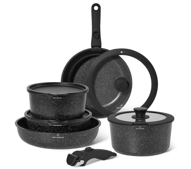 Batterie 11 Pièces Poignées Amovibles - Granit Noir - Tous Feux Dont Induction Just Perfecto Jl-998