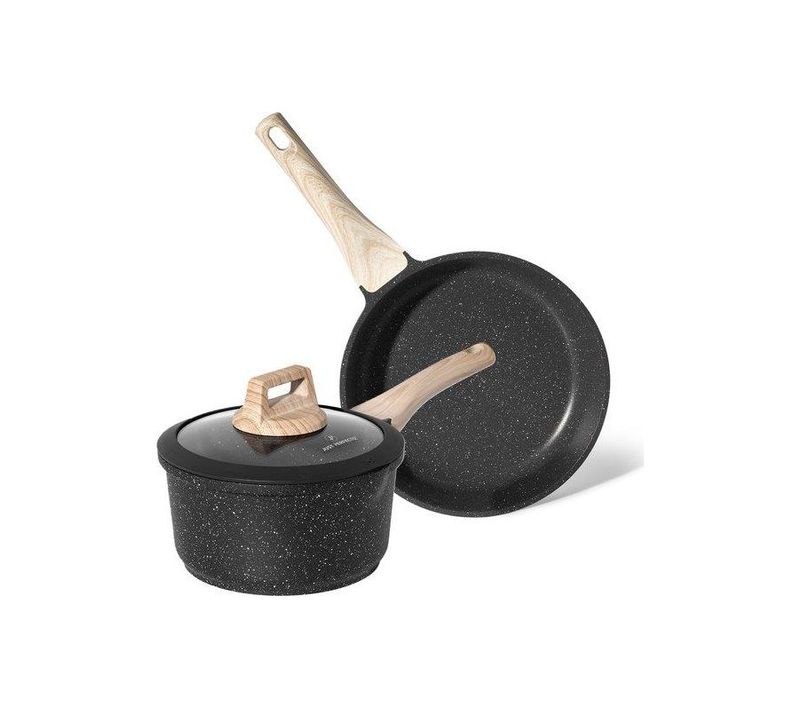 Poêle 20 Cm Avec Casserole Et Couvercle 18 Cm Noir - Tous Feux Dont Induction Just Perfecto Jl-43