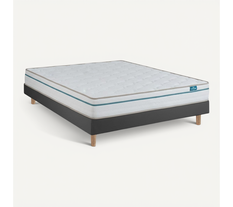 Ensemble Cloud One Et Sommier Noir - Sommier Avec Matelas, 80x190cm, épaisseur 22cm