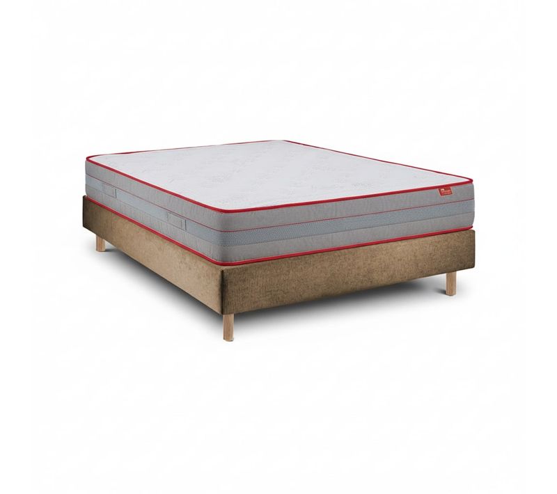 Ensemble Luxury Et Sommier Taupe  - Sommier Avec Matelas, 90x190cm, Épaisseur 27cm