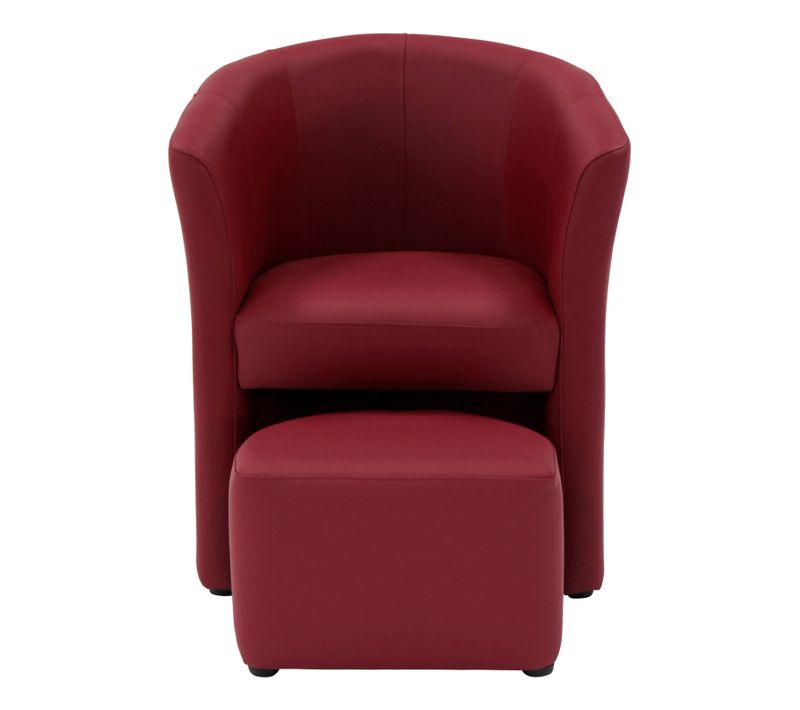 Fauteuil cabriolet et pouf CLAYTON PU rouge