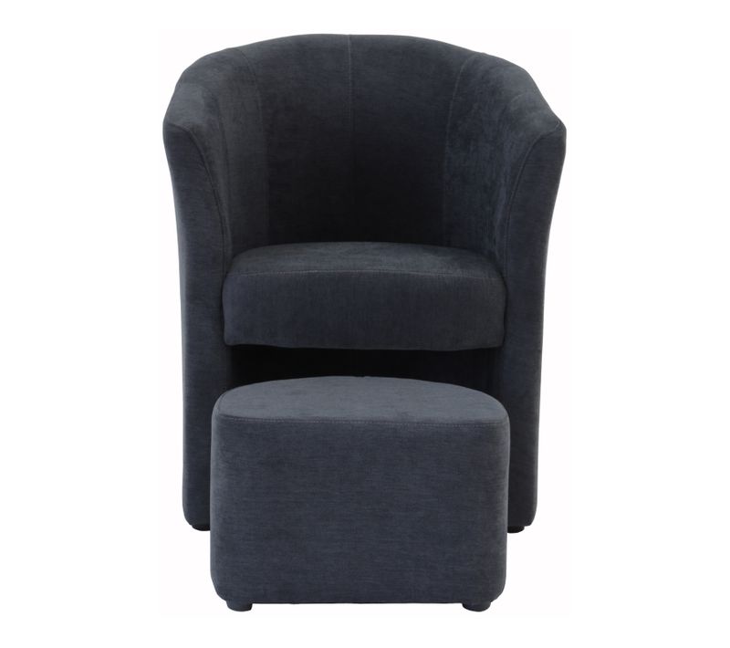 Fauteuil cabriolet et pouf CLAYTON tissu Soro gris foncé
