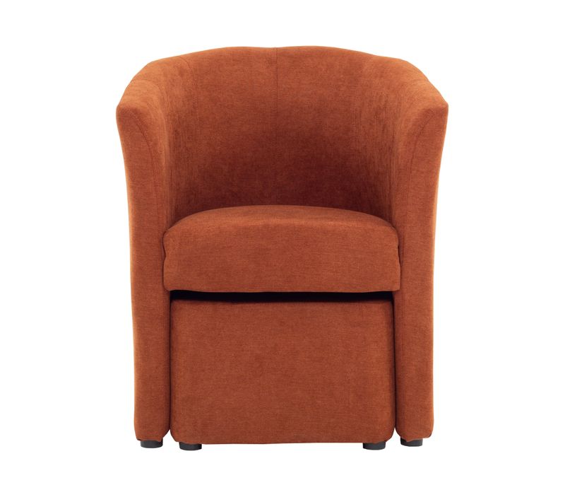 Fauteuil cabriolet et pouf CLAYTON tissu Soro terracotta